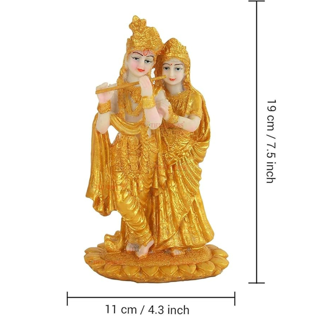 Tied Ribbons Gold Plated Radha Krishna Idol Statue Showpiece Resin Decoration Items