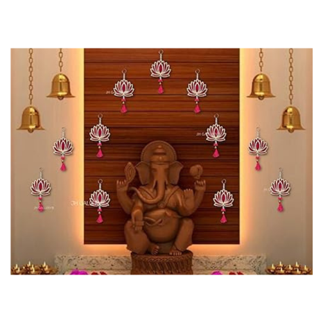 JH Gallery Lotus Hangings for Decoration Floral Wall Hangings for Temple Diwali Décor Lotus Hangings Pack of 12