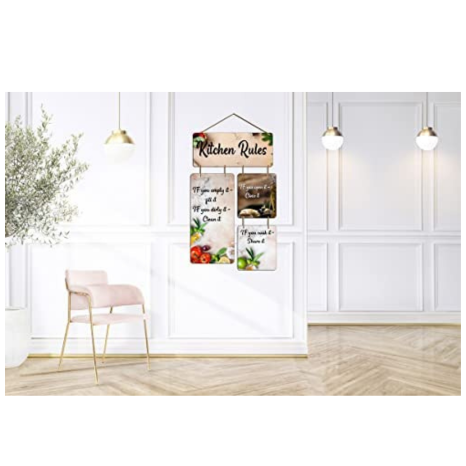 Angel Infinite Kitchen Rules Wooden Hanging Wall Art Decoration Hanger For Home Decor Items