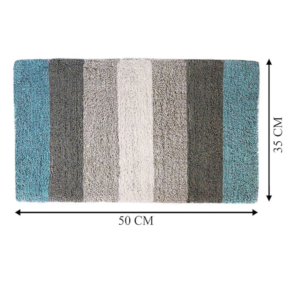 The Home Talk Cotton Stripes Bathmats Water Absorbent Runners Floor Mats Non-Slip Pack of 2  Beige Turquoise