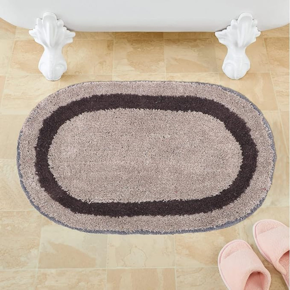 The Home Talk Cotton Bathmats Water Absorbent Floor Mats Pack Of 2 Brown Oval