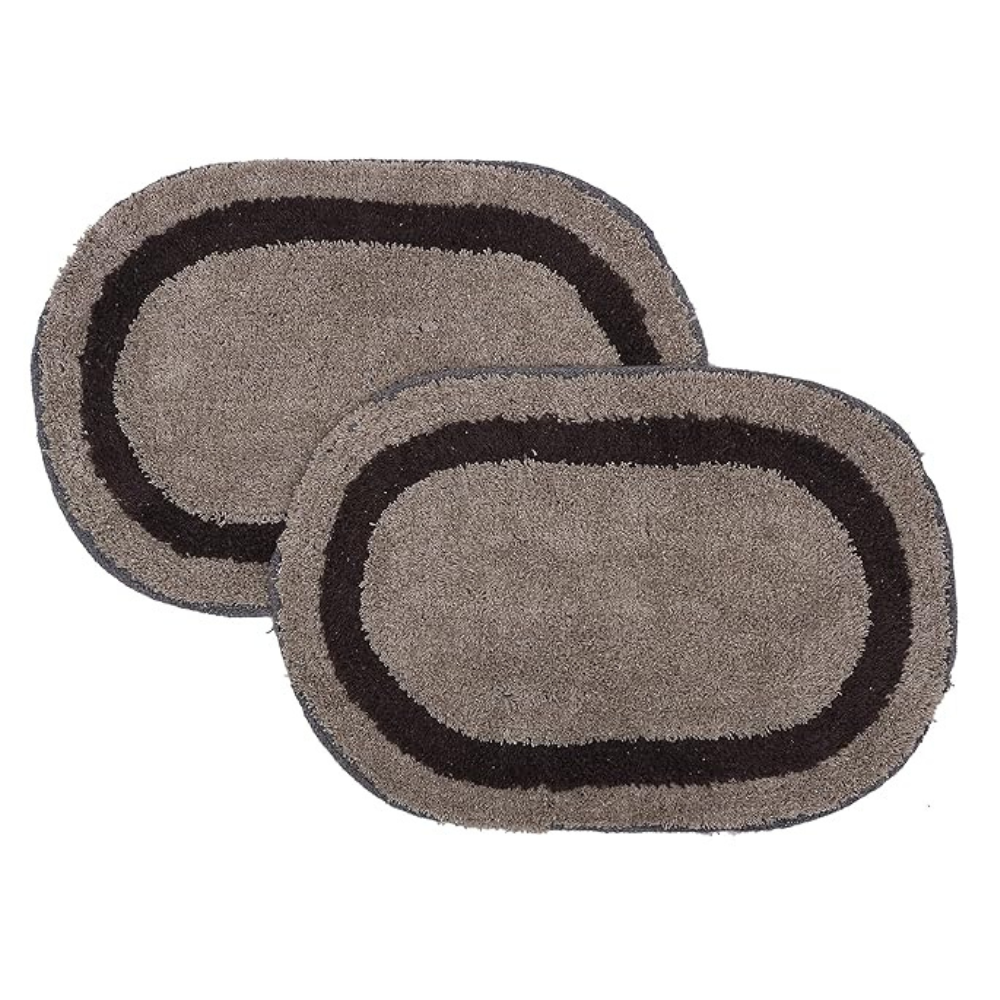 The Home Talk Cotton Bathmats Water Absorbent Floor Mats Pack Of 2 Brown Oval