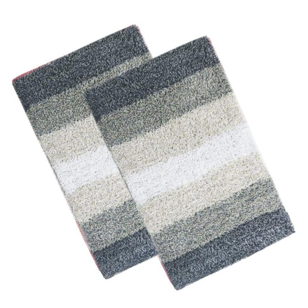 The Home Talk Cotton Stripes Bathmats Water Absorbent Runners Floor Mats Pack of 2 Grey
