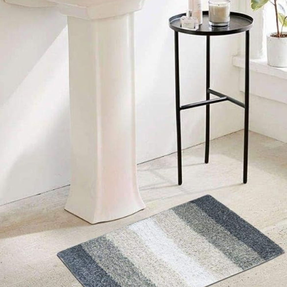 The Home Talk Cotton Stripes Bathmats Water Absorbent Runners Floor Mats Pack of 2 Grey