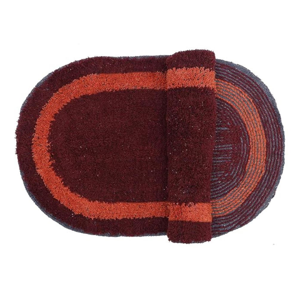 The Home Talk Cotton Bathmats Water Absorbent Runners Regular Striped Rugs Floor Mats Red Oval (Pack of 2)