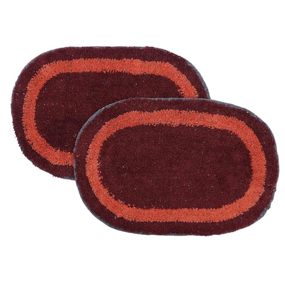 The Home Talk Cotton Bathmats Water Absorbent Runners Regular Striped Rugs Floor Mats Red Oval (Pack of 2)
