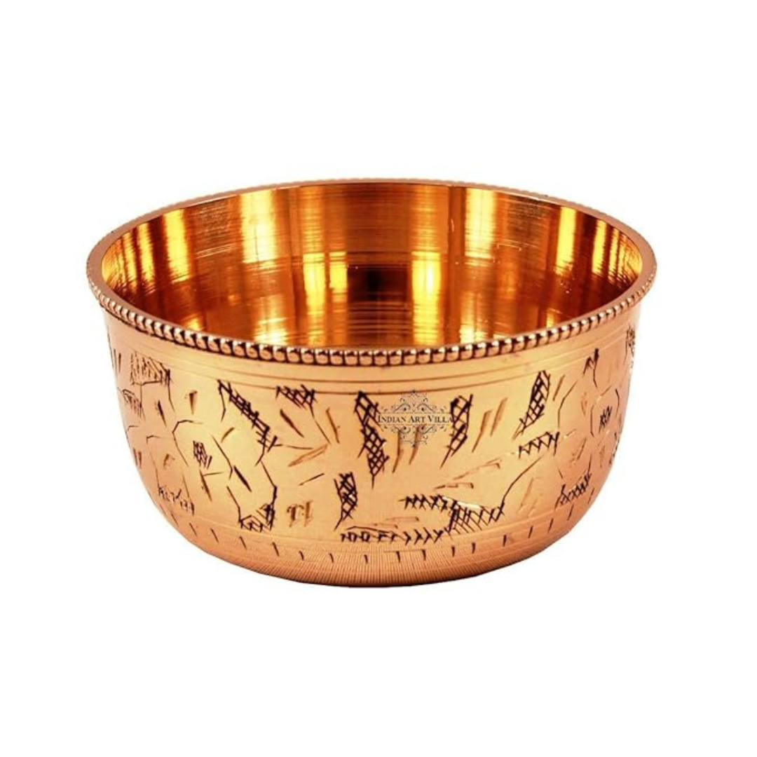 Indian Art Villa Handmade Designer Flat Bottom Brass Bowl | 100 ml