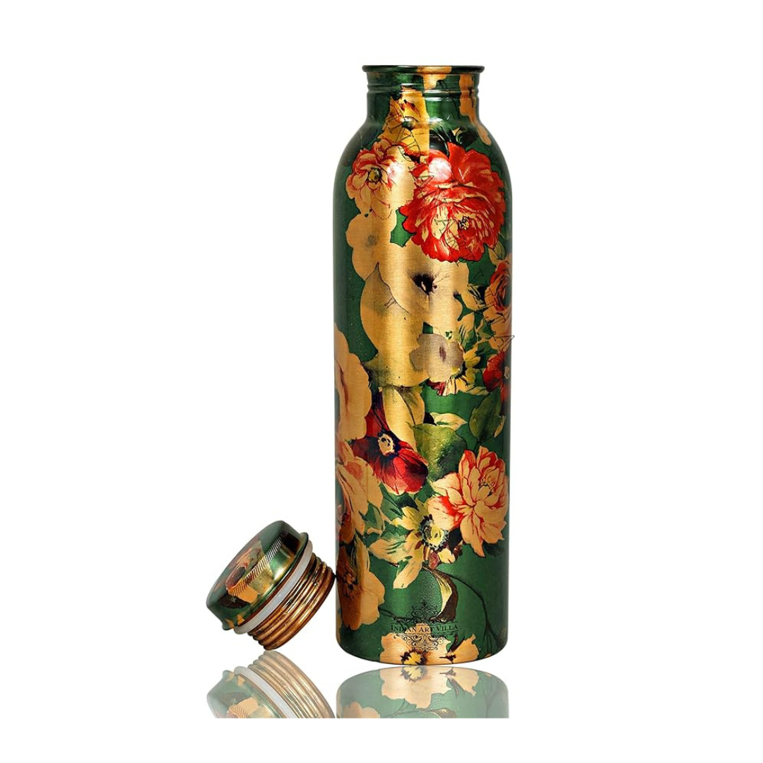 Indian Art Villa Printed Flower Design Copper Bottle