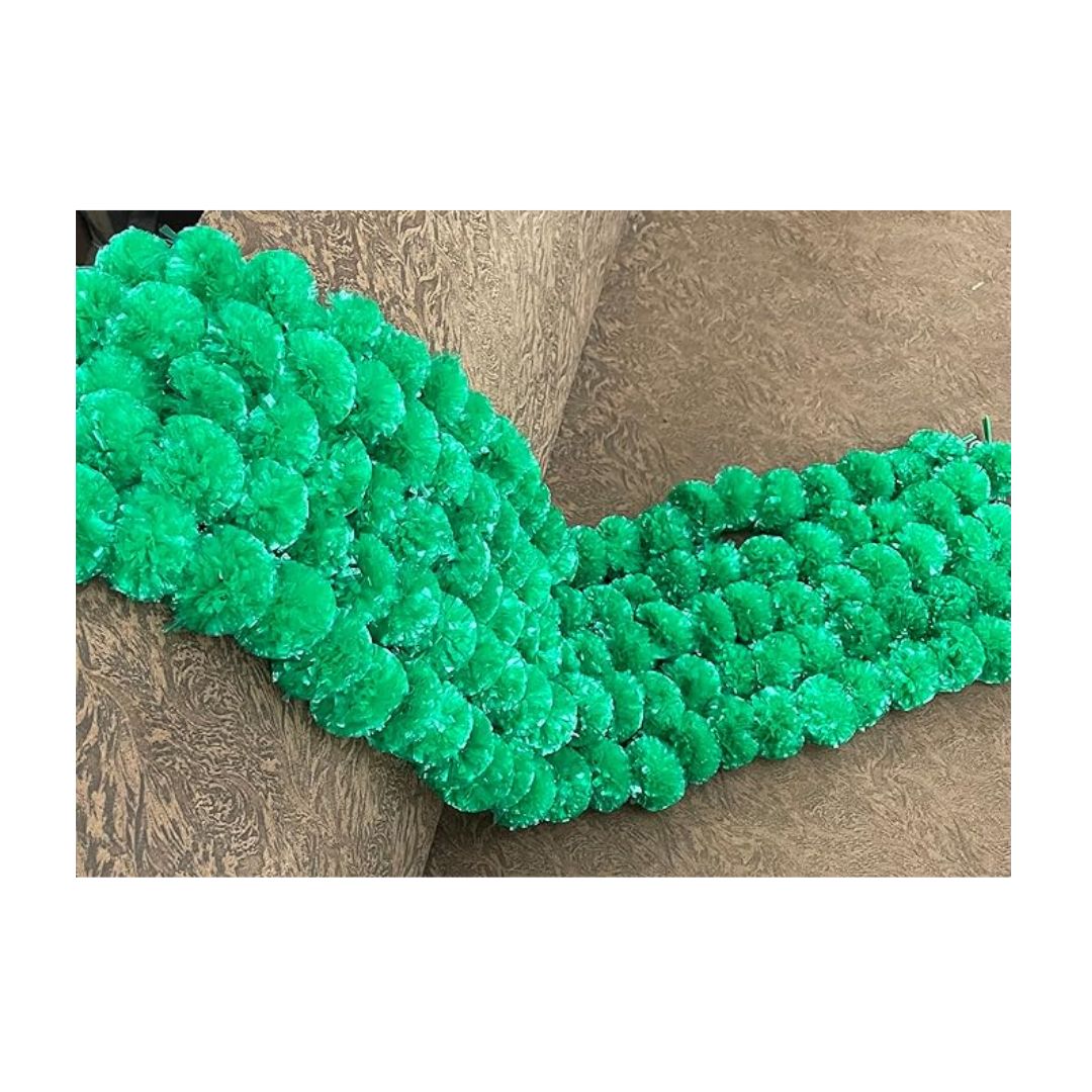 Artificial Marigold Fluffy Flower Garland Green 5 Pieces