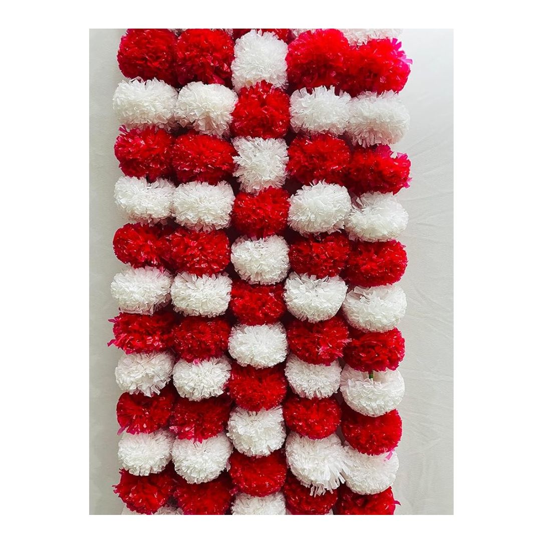 Artificial Marigold Flowers White and Red 5 Pieces