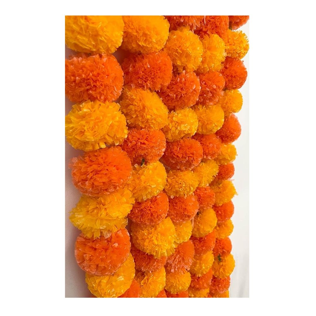 Artificial Marigold Fluffy Flowers Light & Dark Orange 5 Pieces