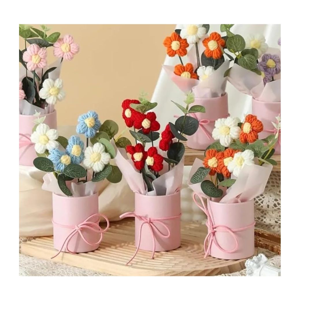 Artificial Crochet Flower Bouquet/Artificial Flowers Bunch Yellow Daisy Bouquet