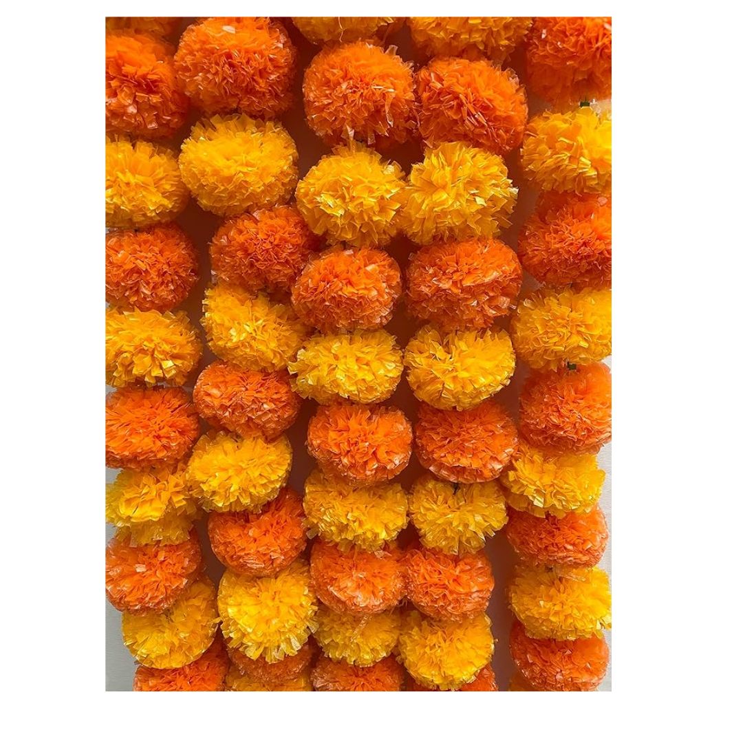 Artificial Marigold Fluffy Flowers Light & Dark Orange 5 Pieces