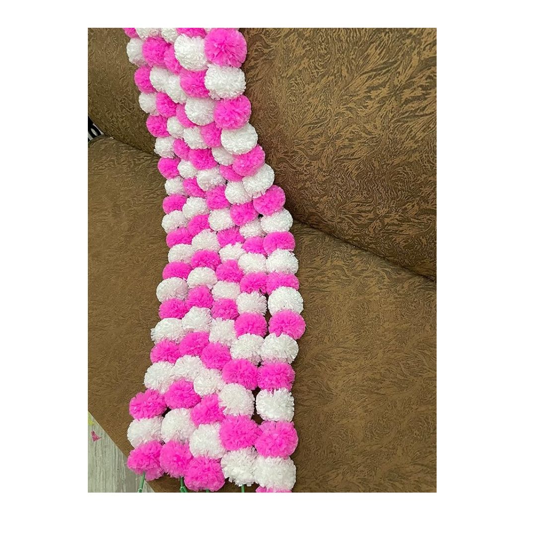 Artificial Marigold Fluffy Flowers Garlands Pack of 5 White and Baby Pink