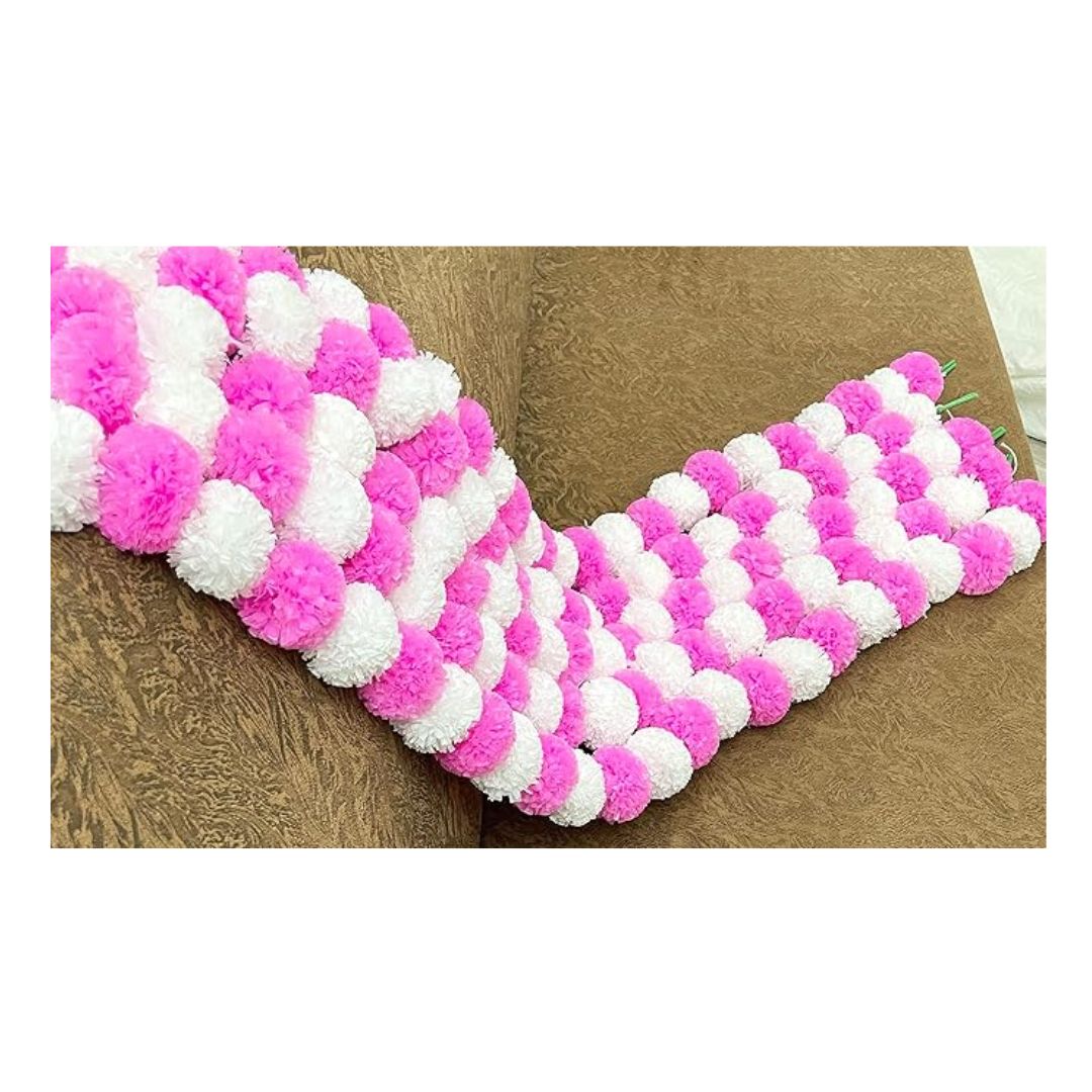 Artificial Marigold Fluffy Flowers Garlands Pack of 5 White and Baby Pink