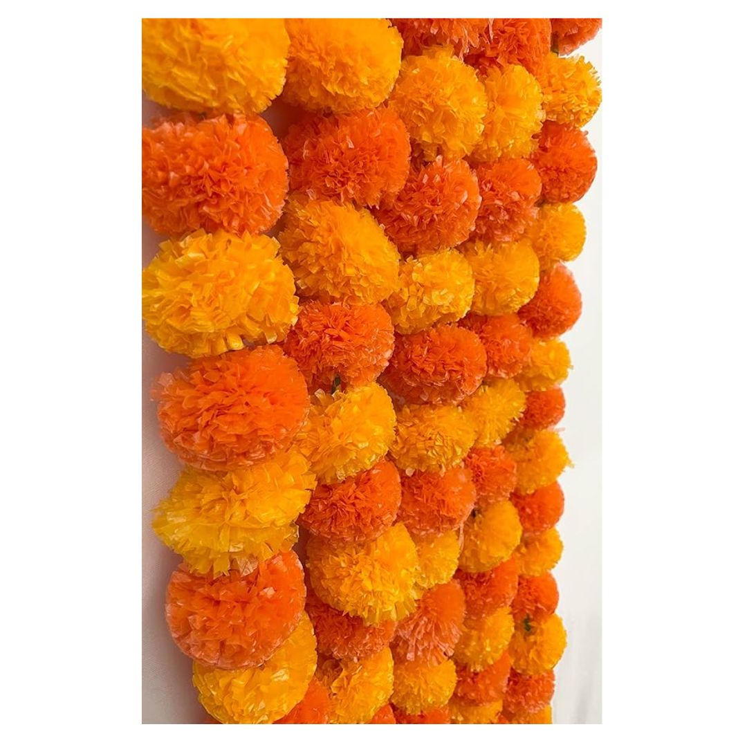 Artificial Marigold Fluffy Flowers Light & Dark Orange 5 Pieces