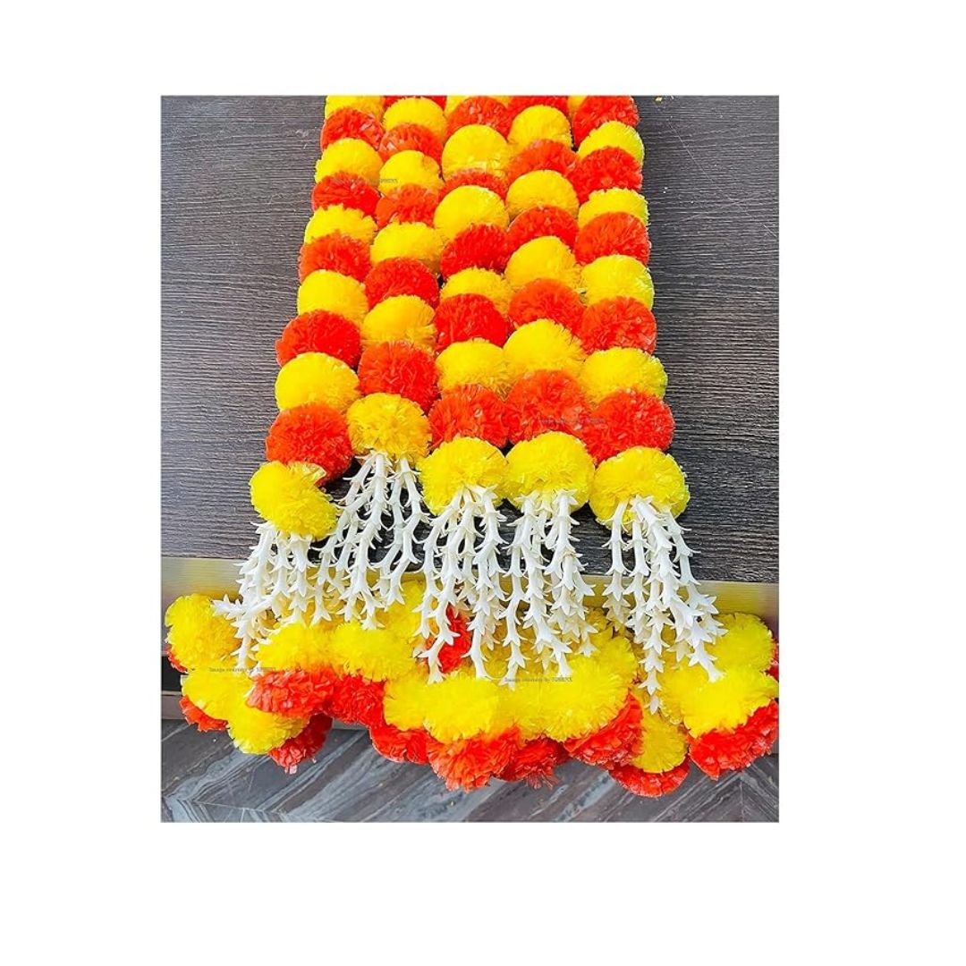 Artificial Marigold Fluffy Flowers Garlands Clustered Yellow and Orange Marigolds 5 pcs