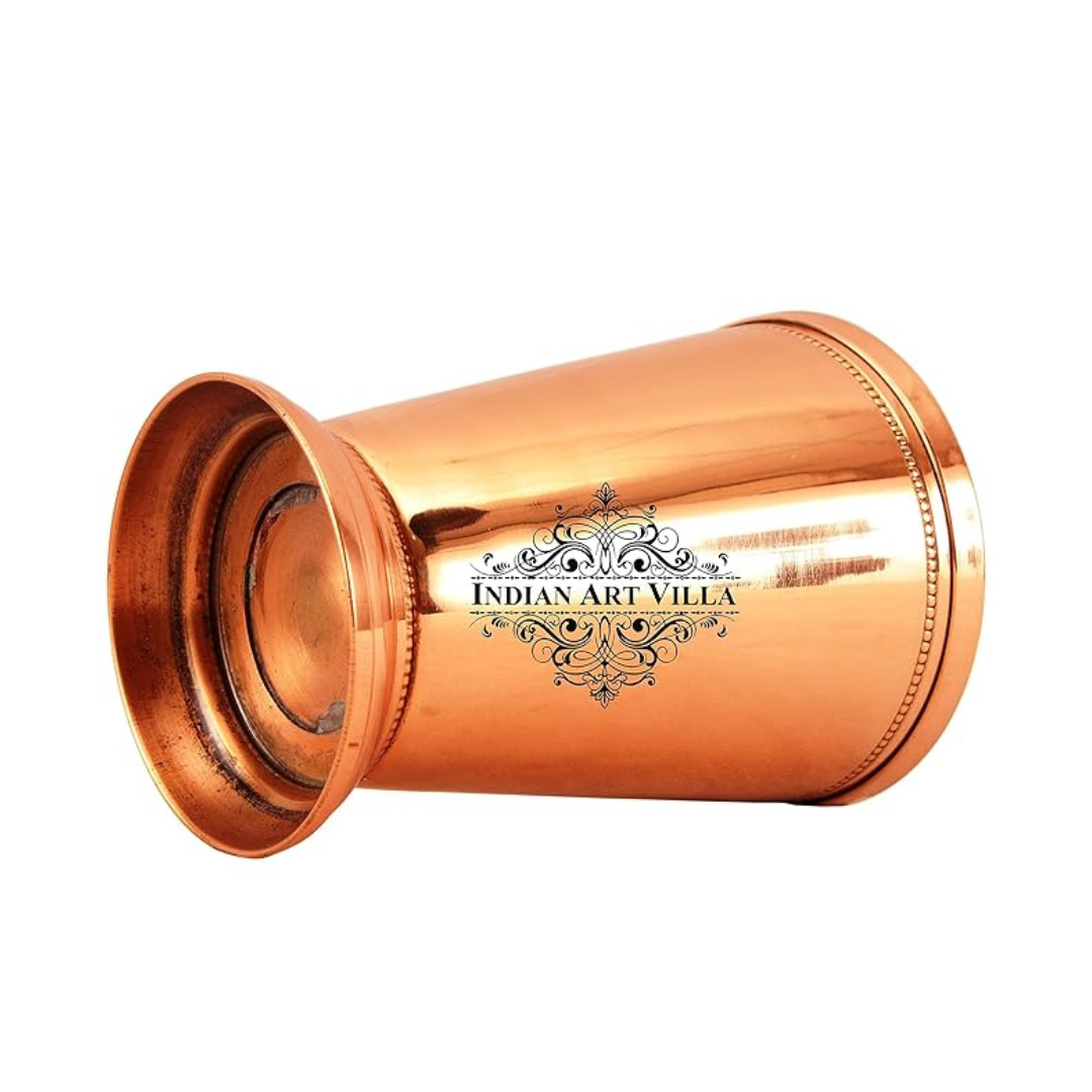 Indian Art Villa Copper Big Top Glass Tumbler Cup with 2 Designer Rings (Pack of 4)