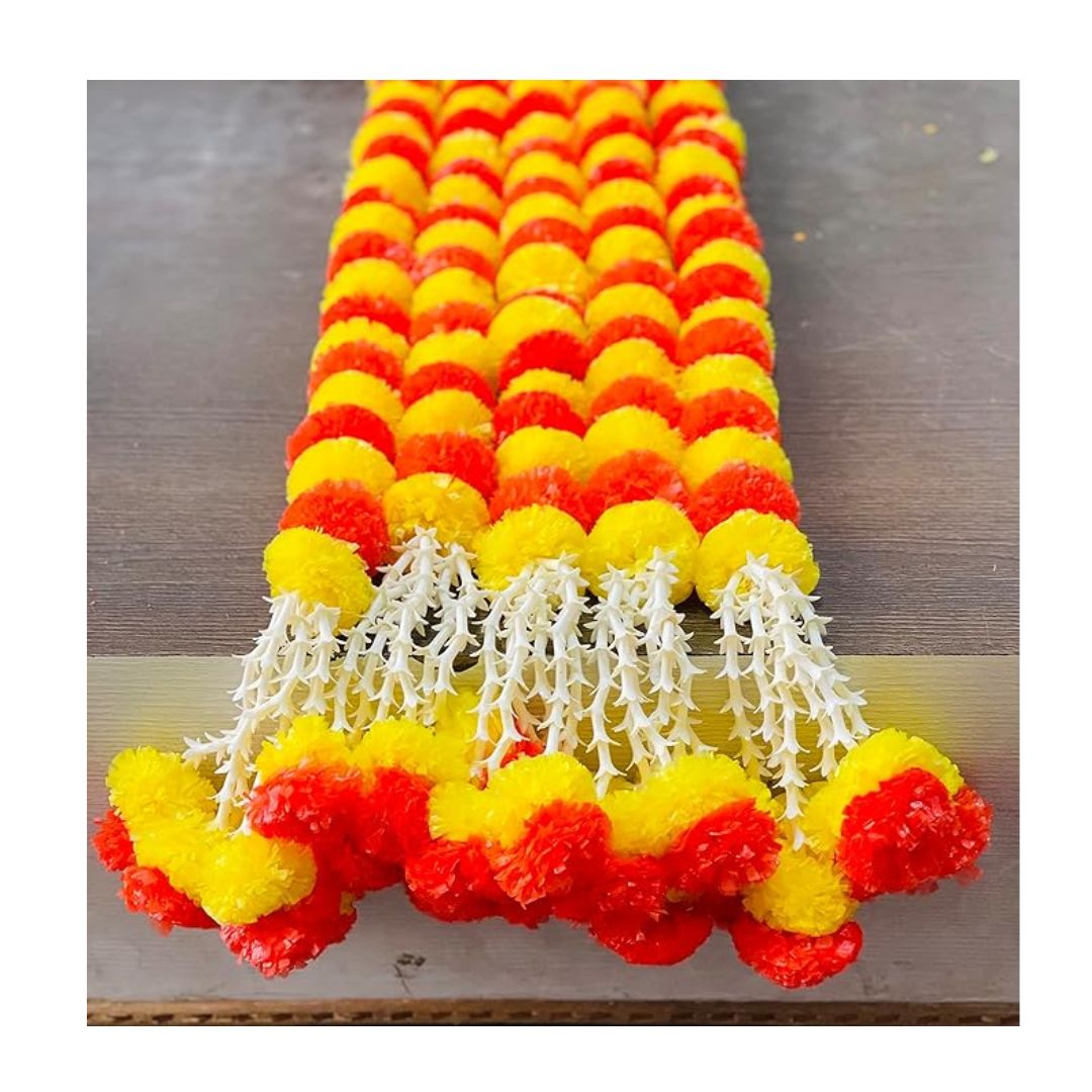 Artificial Marigold Fluffy Flowers Garlands Clustered Yellow and Orange Marigolds 5 pcs