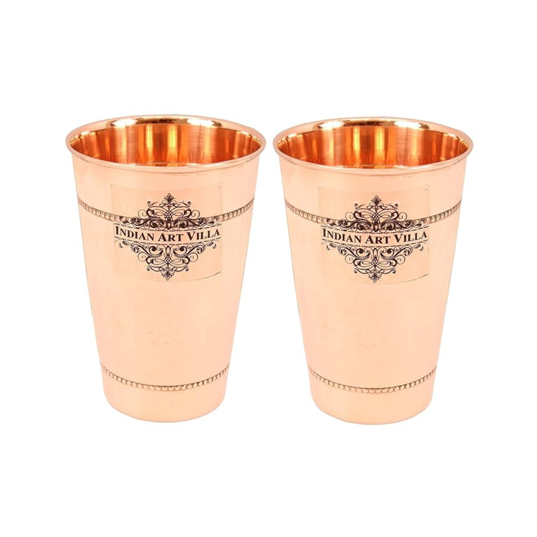 Indian Art Villa Copper Hammered Glass Tumbler Goblet Cup