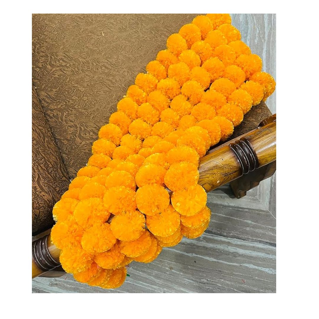 Artificial Marigold Fluffy Flowers Garlands for Decoration  Pack of 5 Light Orange