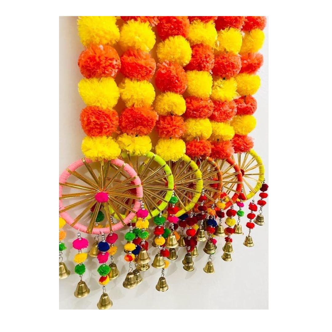 Artificial Marigold Fluffy Flowers Garlands Pack of 5 Y and D Raj Round Mix