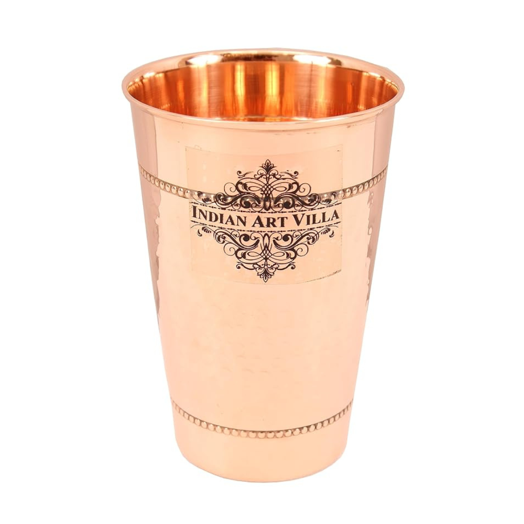 Indian Art Villa Copper Hammered Glass Tumbler Goblet Cup