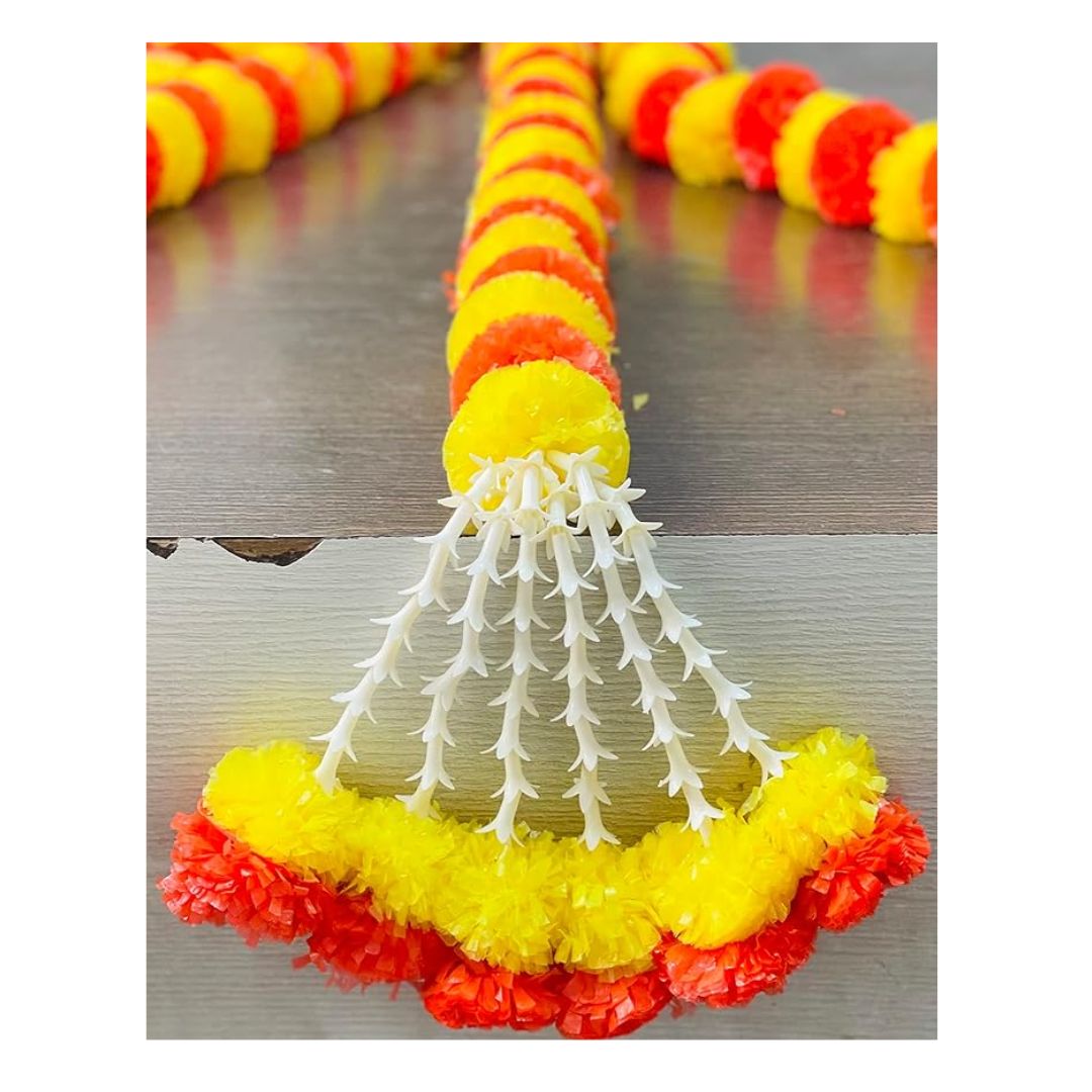 Artificial Marigold Fluffy Flowers Garlands Clustered Yellow and Orange Marigolds 5 pcs