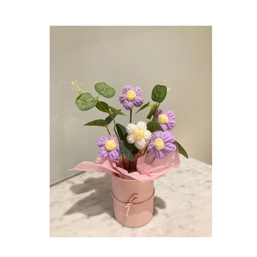 Artificial Crochet Flower Bouquet/Artificial Flowers Bunch Purple Daisy Bouquet