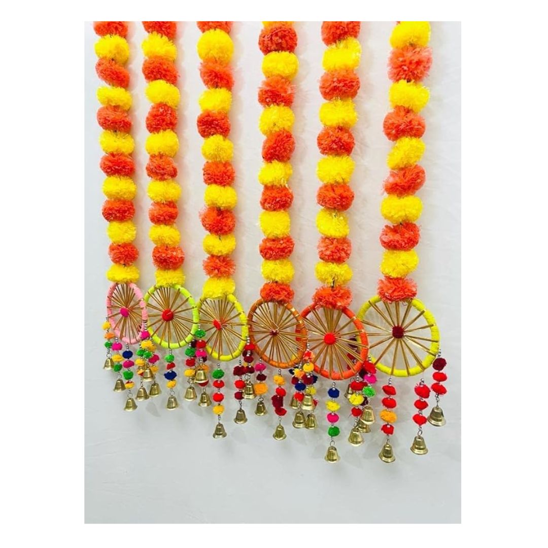 Artificial Marigold Fluffy Flowers Garlands Pack of 5 Y and D Raj Round Mix