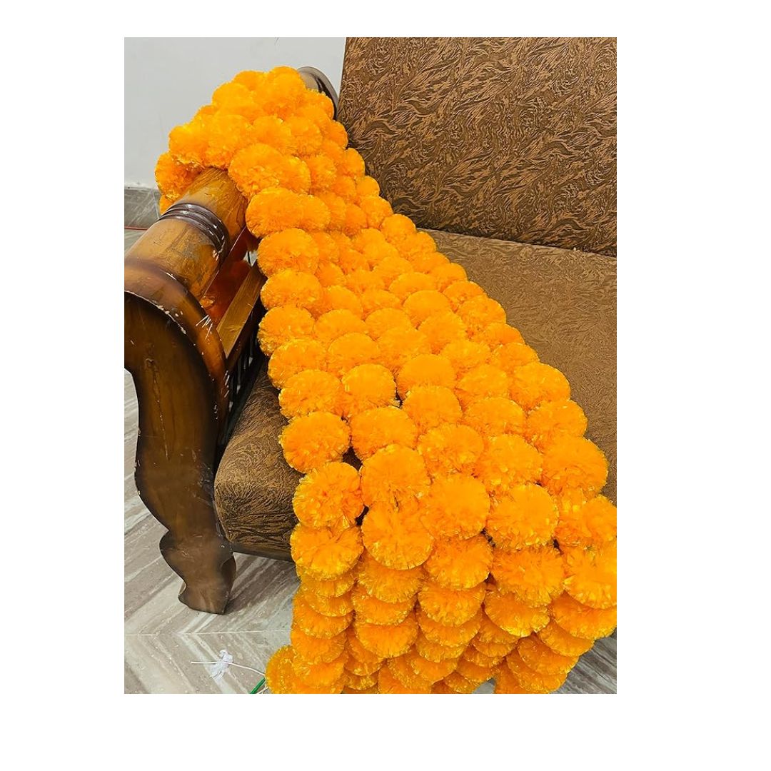 Artificial Marigold Fluffy Flowers Garlands for Decoration  Pack of 5 Light Orange