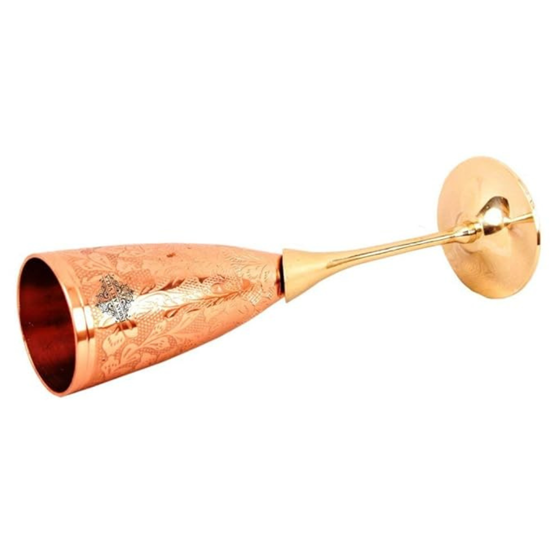 Indian Art Villa Embossed Goblet Design Copper Brass Flute Champagne Glass | 150 ml (Pack of 2)