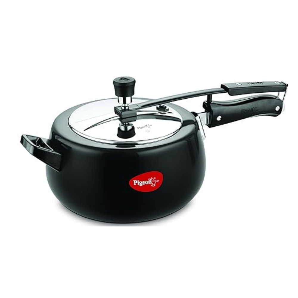 Pigeon by Stovekraft Amelia 5 Ltrs Amelia Induction Base Aluminium Inner Lid Pressure Cooker, 5 Litres, Black
