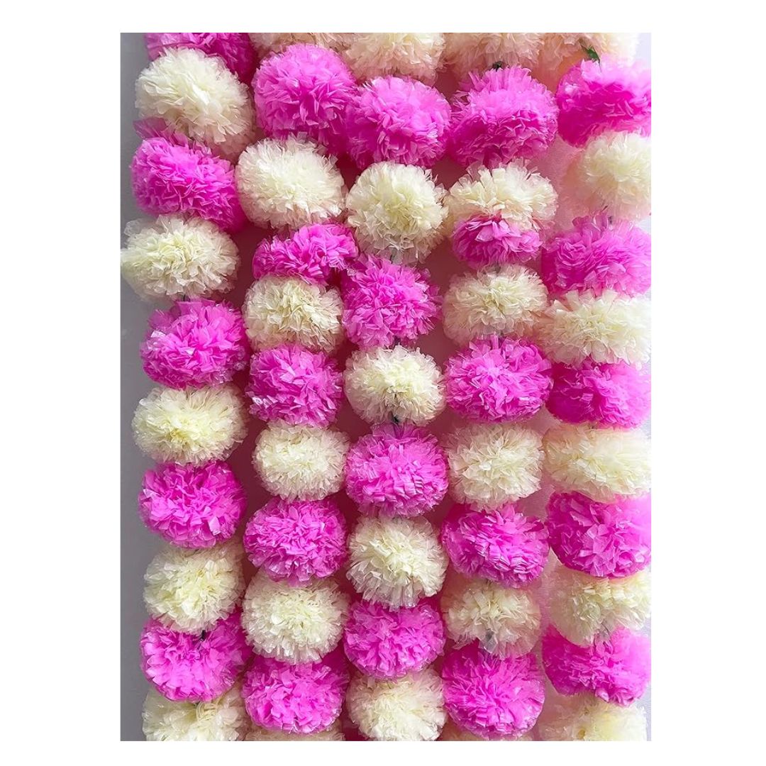 Artificial Marigold Fluffy Flowers Garlands Pack of 5 Cream and Baby Pink
