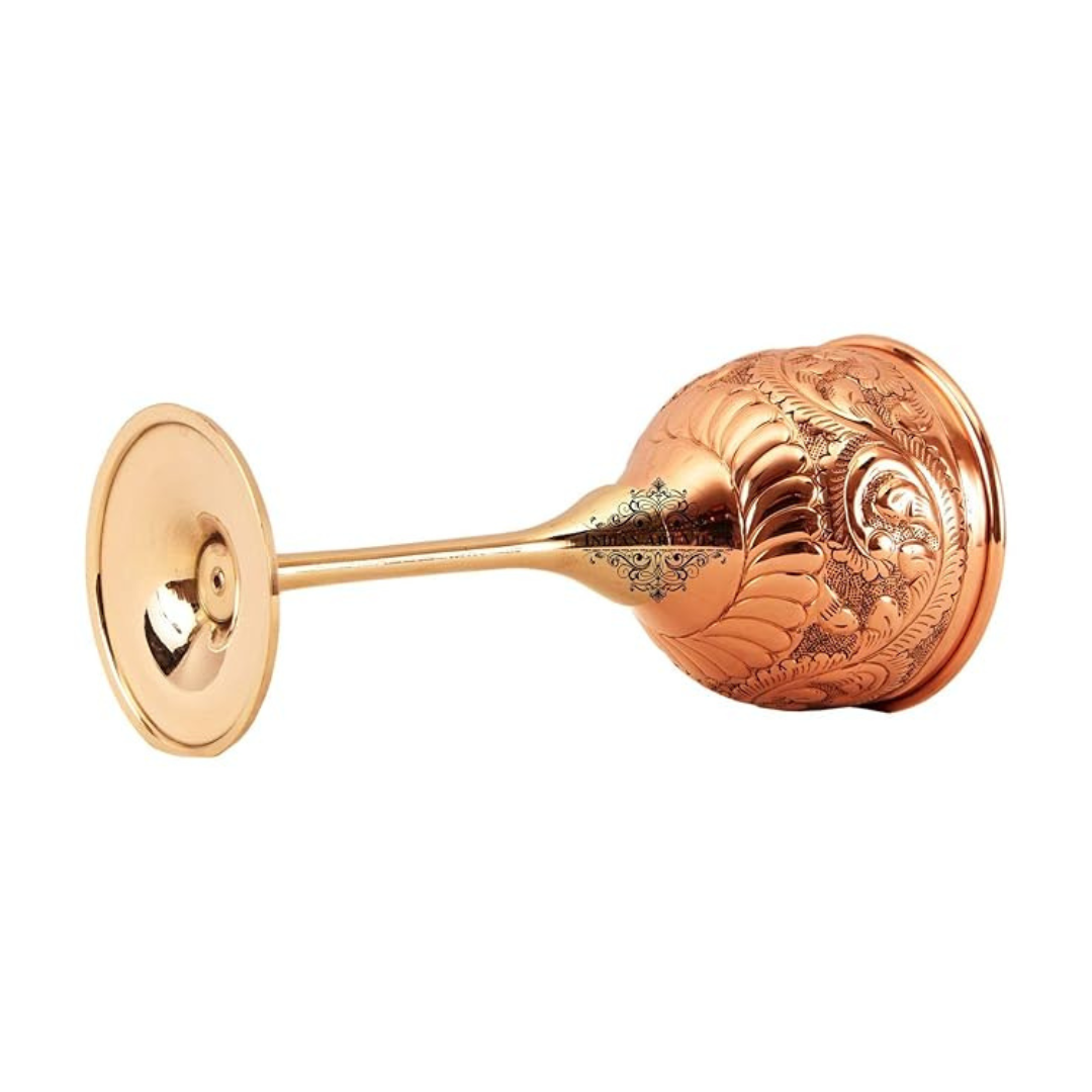 Indian Art Villa Copper Wine Glass With Brass Stand - 258 gms (Pack of 2)