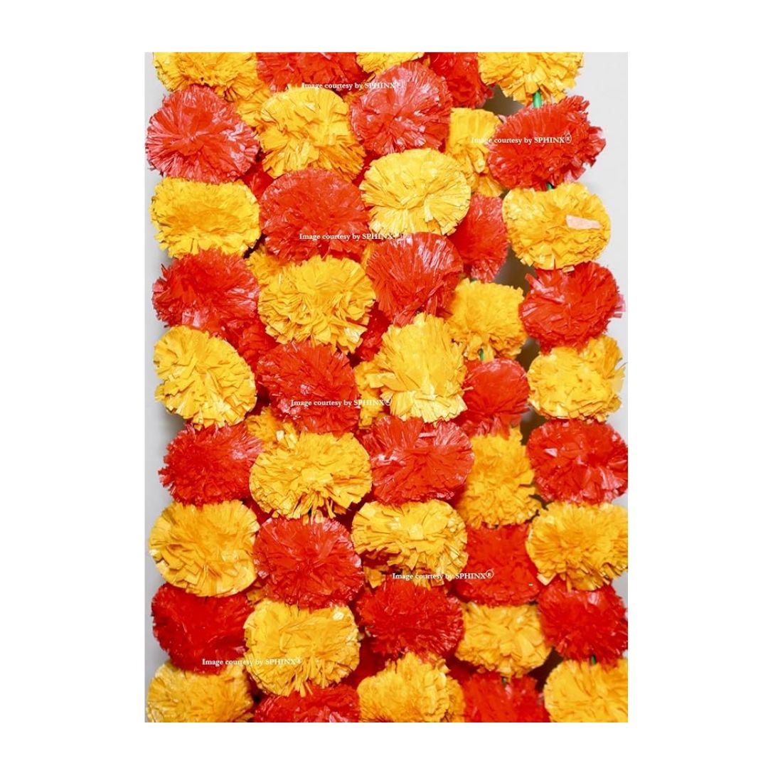Artificial Marigold Flower Garlands Fluffy Marigold Strings Light Orange & Red 5 Pcs