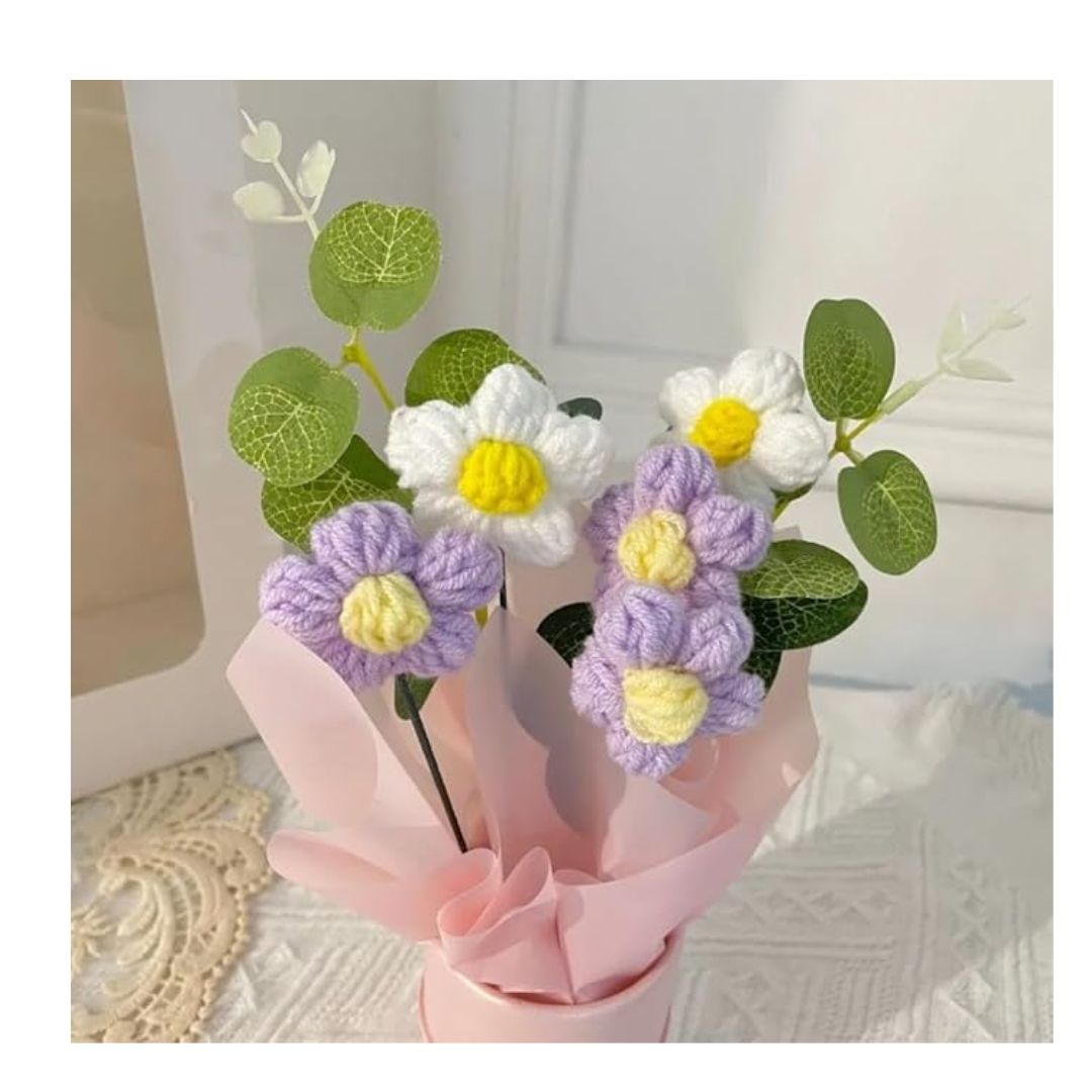 Artificial Crochet Flower Bouquet/Artificial Flowers Bunch Purple Daisy Bouquet