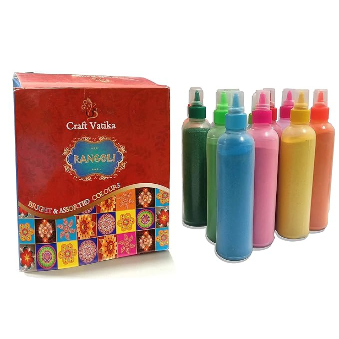CraftVatika Rangoli Making Tools Kit Set of 12 Rangoli Color Powder Bottles