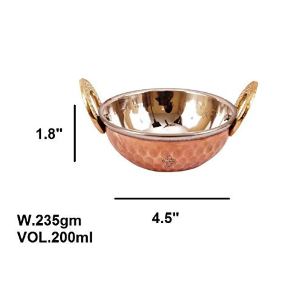 Indian Art Villa Hammered Design Steel Copper Serving Very Small Kadhai Wok | 200 ml