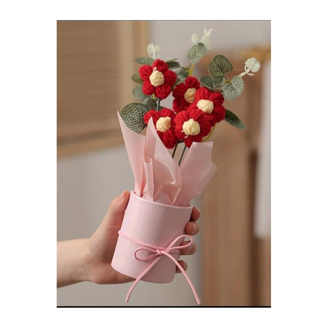 Artificial Crochet Flower Bouquet/Artificial Flowers Bunch Red Daisy Bouquet