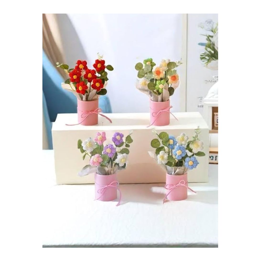 Artificial Crochet Flower Bouquet/Artificial Flowers Bunch Red Daisy Bouquet