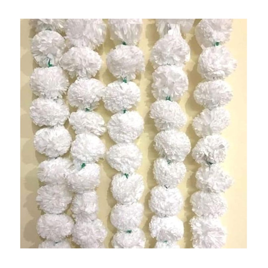 Artificial Marigold Fluffy Flowers Garlands Pack of 5 White