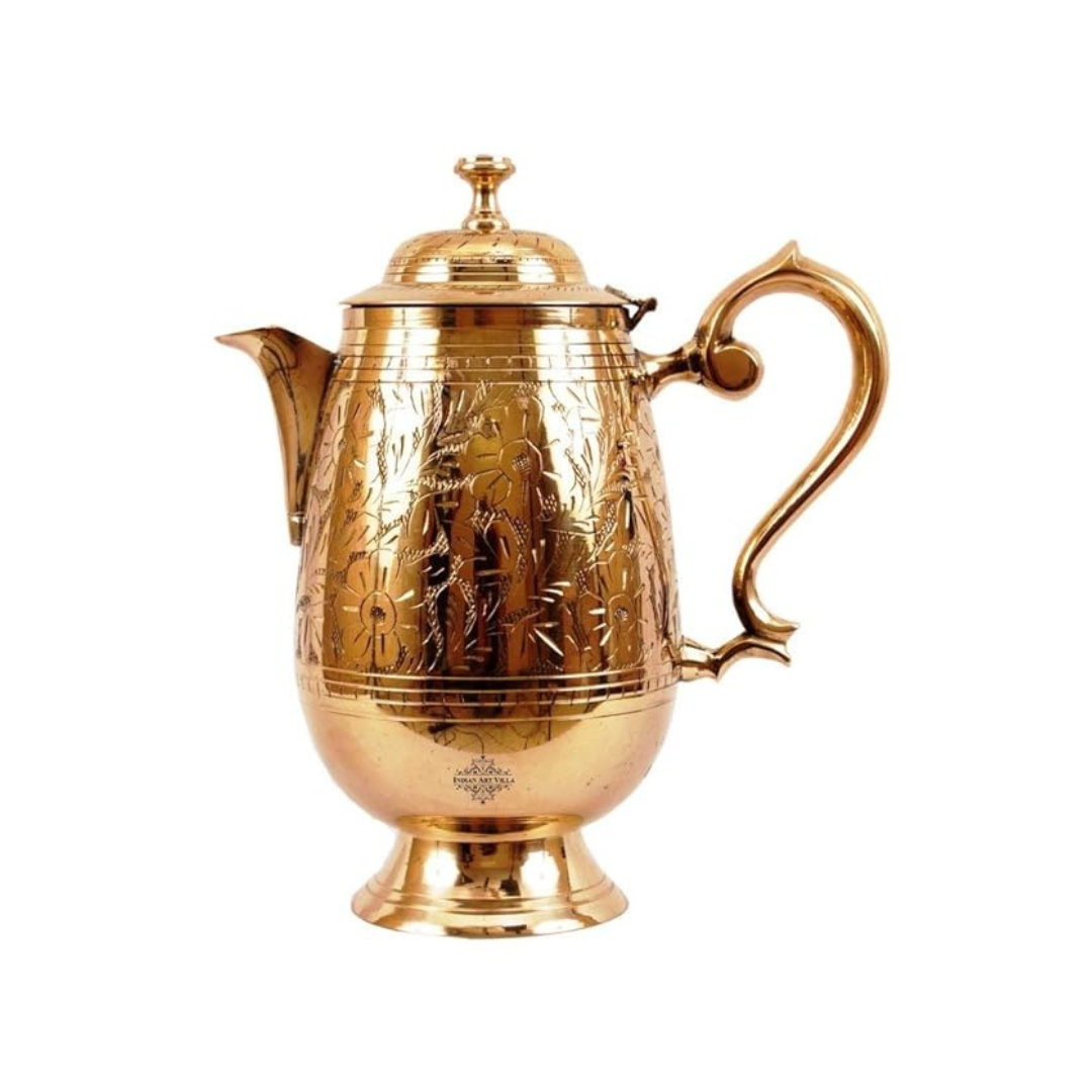 Indian Art Villa Brass Jug Pitcher Mughlai Style Embossed Design - 1180 gms