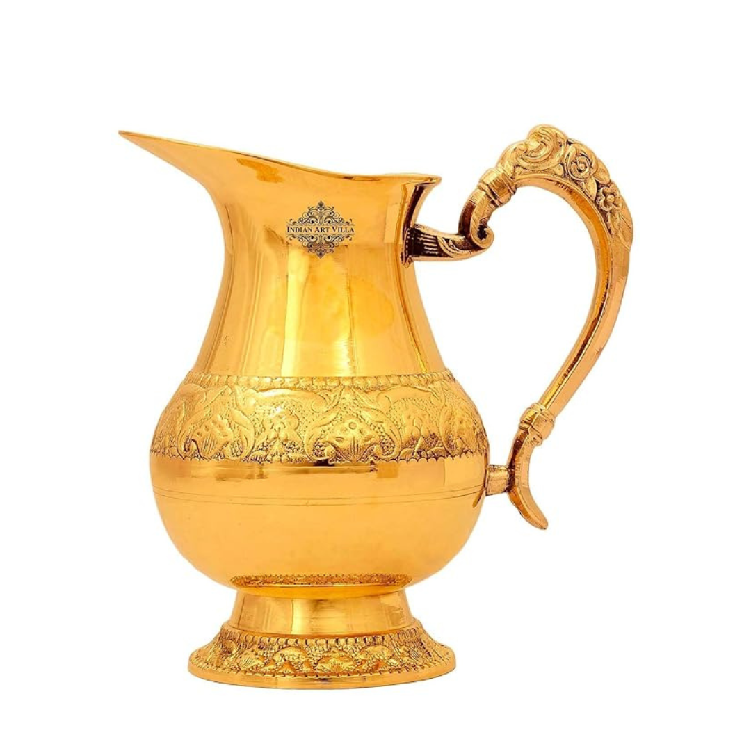 Indian Art Villa Designer Brass Handmade Jug Pitcher - 1150 gms