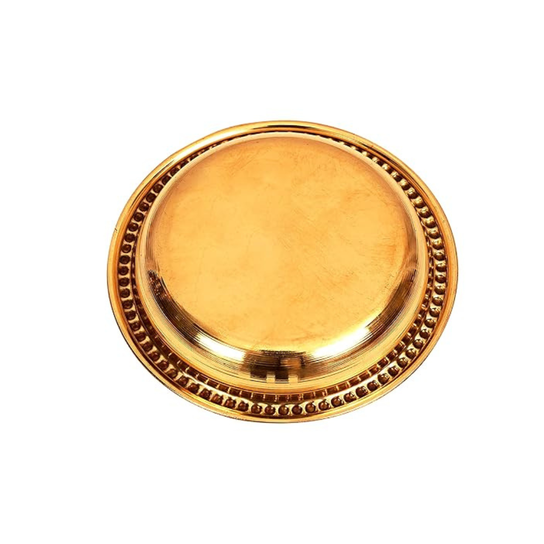 Indian Art Villa Embossed Design Brass Rice Plate Pudding Plate Diameter 4.5