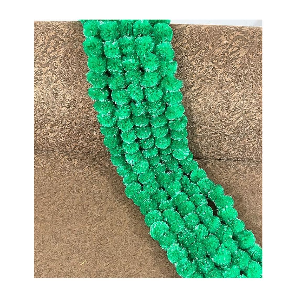 Artificial Marigold Fluffy Flower Garland Green 5 Pieces