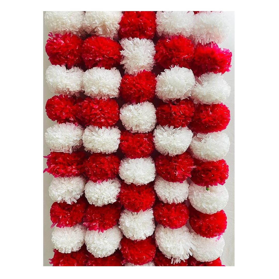 Artificial Marigold Flowers White and Red 5 Pieces