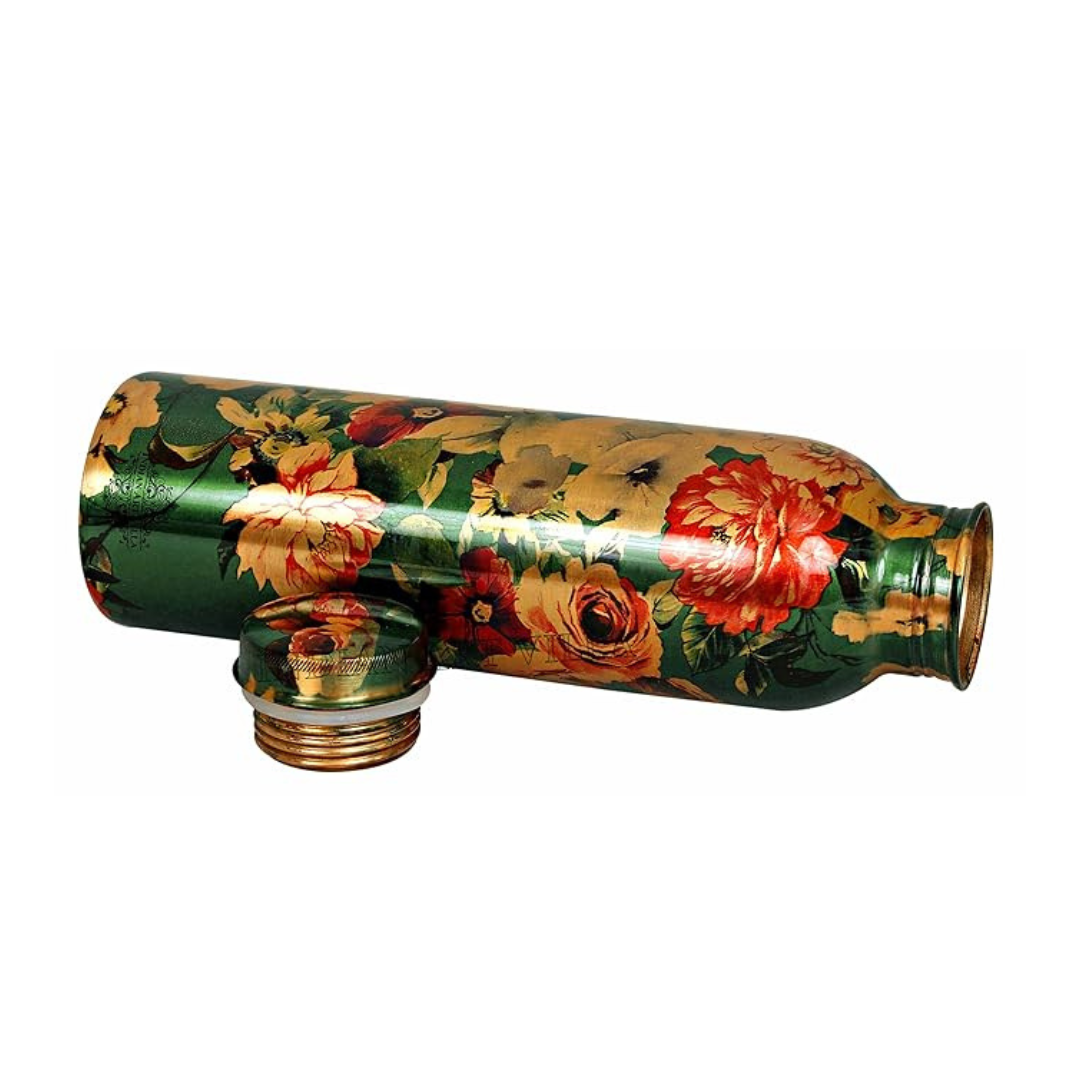 Indian Art Villa Printed Flower Design Copper Bottle