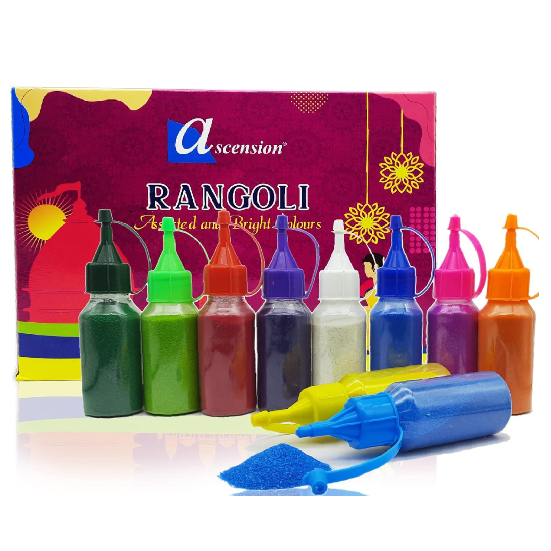 Ascension Design Creativity Diwali Floor Rangoli Art Ceramic Colours 10 Tubes Premium Diwali Rangoli Colors