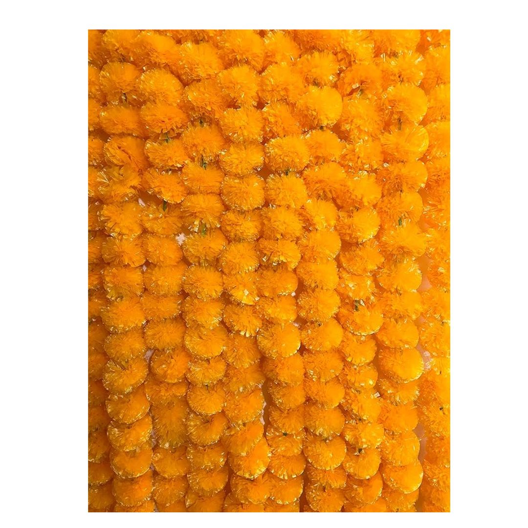 Artificial Marigold Fluffy Flowers Garlands for Decoration  Pack of 5 Light Orange